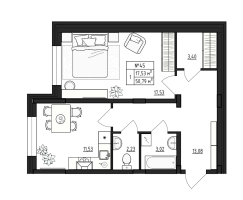 1 ккв № 45 Корп.: 2.4 , Секция 17  в ЖК Верево Сити