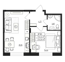 2 ккв (Евро) № 105 Корп.: 2.2 , Секция 10  в ЖК Верево Сити