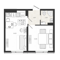 2 ккв (Евро) № 120 Корп.: 1.9 , Секция 11  в ЖК Верево Сити