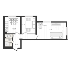2 ккв № 102 Корп.: 1.2 , Секция 7  в ЖК Верево Сити