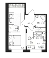 1 ккв № 2 Корп.: 2.3 , Секция 11  в ЖК Верево Сити