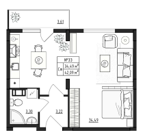 Студия № 33 Корп.: 2.2 , Секция 6  в ЖК Верево Сити