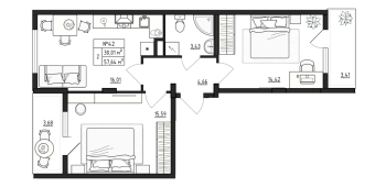 3 ккв (Евро) № 42 Корп.: 2.1 , Секция 2  в ЖК Верево Сити