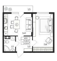 1 ккв № 25 Корп.: 2.1 , Секция 1  в ЖК Верево Сити