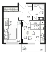 1 ккв № 70 Корп.: 2.1 , Секция 3  в ЖК Верево Сити