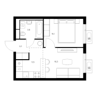 2 ккв (Евро) № 1.3.8 Корп.: 6 , Секция 1  в ЖК Витебский парк