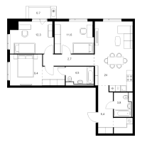 4 ккв (Евро) № 1.7.6 Корп.: 6 , Секция 1  в ЖК Витебский парк