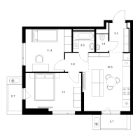 3 ккв (Евро) № 1.7.1 Корп.: 6 , Секция 1  в ЖК Витебский парк