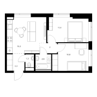 3 ккв (Евро) № 1.1.1 Корп.: 6 , Секция 1  в ЖК Витебский парк