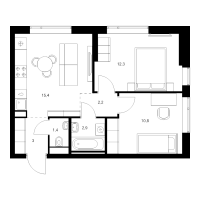 3 ккв (Евро) № 1.1.4 Корп.: 6 , Секция 1  в ЖК Витебский парк