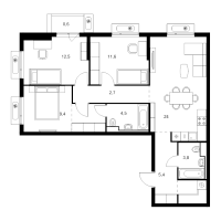 4 ккв (Евро) № 2.3.6 Корп.: 6 , Секция 2  в ЖК Витебский парк