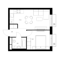 2 ккв (Евро) № 1.2.6 Корп.: 7 , Секция 1  в ЖК Витебский парк