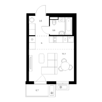 Студия № 4.10.12 Корп.: 6 , Секция 4  в ЖК Витебский парк