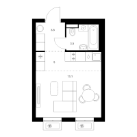 Студия № 4.5.12 Корп.: 6 , Секция 4  в ЖК Витебский парк