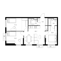 4 ккв (Евро) № 4.9.2 Корп.: 7 , Секция 4  в ЖК Витебский парк