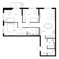 4 ккв (Евро) № 2.7.6 Корп.: 6 , Секция 2  в ЖК Витебский парк