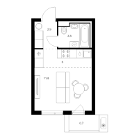 Студия № 2.5.2 Корп.: 6 , Секция 2  в ЖК Витебский парк