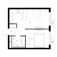 2 ккв (Евро) № 1.12.10 Корп.: 6 , Секция 1  в ЖК Витебский парк
