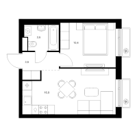2 ккв (Евро) № 1.2.5 Корп.: 7 , Секция 1  в ЖК Витебский парк