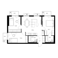 4 ккв (Евро) № 3.6.11 Корп.: 6 , Секция 3  в ЖК Витебский парк