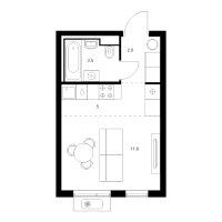 Студия № 1.6.3 Корп.: 6 , Секция 1  в ЖК Витебский парк