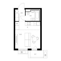 Студия № 1.6.2 Корп.: 6 , Секция 1  в ЖК Витебский парк