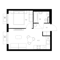 2 ккв (Евро) № 4.3.13 Корп.: 6 , Секция 4  в ЖК Витебский парк