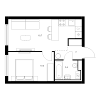 2 ккв (Евро) № 2.3.3 Корп.: 7 , Секция 2  в ЖК Витебский парк