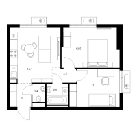 3 ккв (Евро) № 1.10.11 Корп.: 6 , Секция 1  в ЖК Витебский парк