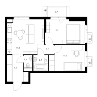 3 ккв (Евро) № 1.5.7 Корп.: 6 , Секция 1  в ЖК Витебский парк