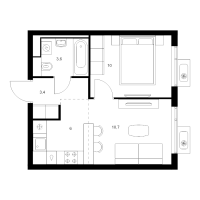 2 ккв (Евро) № 2.12.9 Корп.: 6 , Секция 2  в ЖК Витебский парк