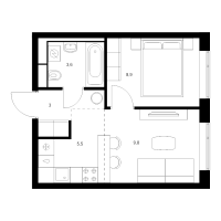 1 ккв № 1.1.2 Корп.: 6 , Секция 1  в ЖК Витебский парк