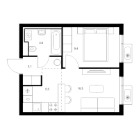 2 ккв (Евро) № 2.9.8 Корп.: 6 , Секция 2  в ЖК Витебский парк
