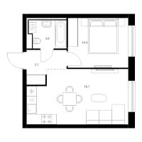 2 ккв (Евро) № 4.1.9 Корп.: 7 , Секция 4  в ЖК Витебский парк