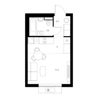 Студия № 2.2.2 Корп.: 6 , Секция 2  в ЖК Витебский парк