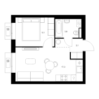 2 ккв (Евро) № 4.2.13 Корп.: 6 , Секция 4  в ЖК Витебский парк