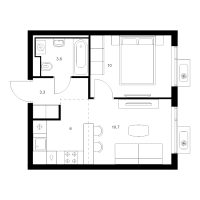 2 ккв (Евро) № 2.10.9 Корп.: 6 , Секция 2  в ЖК Витебский парк