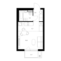 Студия № 4.10.2 Корп.: 6 , Секция 4  в ЖК Витебский парк