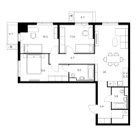 4 ккв (Евро) № 1.5.6 Корп.: 6 , Секция 1  в ЖК Витебский парк