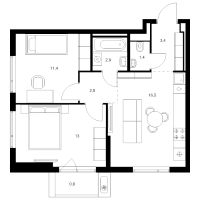3 ккв (Евро) № 1.5.1 Корп.: 6 , Секция 1  в ЖК Витебский парк