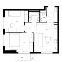 3 ккв (Евро) № 2.5.1 Корп.: 6 , Секция 2  в ЖК Витебский парк
