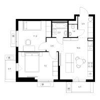 3 ккв (Евро) № 2.12.1 Корп.: 6 , Секция 2  в ЖК Витебский парк