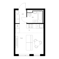 Студия № 2.11.2 Корп.: 6 , Секция 2  в ЖК Витебский парк