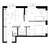 3 ккв (Евро) № 2.2.7 Корп.: 6 , Секция 2  в ЖК Витебский парк