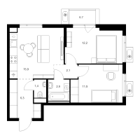 3 ккв (Евро) № 2.5.7 Корп.: 6 , Секция 2  в ЖК Витебский парк