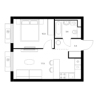 2 ккв (Евро) № 2.7.4 Корп.: 7 , Секция 2  в ЖК Витебский парк