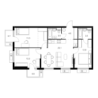 4 ккв (Евро) № 4.4.2 Корп.: 7 , Секция 4  в ЖК Витебский парк