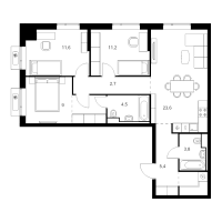 4 ккв (Евро) № 1.2.6 Корп.: 6 , Секция 1  в ЖК Витебский парк