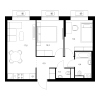 3 ккв (Евро) № 3.2.1 Корп.: 6 , Секция 3  в ЖК Витебский парк