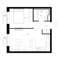 2 ккв (Евро) № 1.2.4 Корп.: 6 , Секция 1  в ЖК Витебский парк